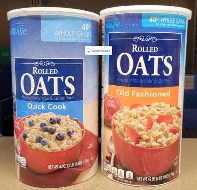 Millville Rolled Oats Hearty 100% Whole Grain Oats Quick Cook &amp; Old Fashioned 42oz 1.19kg (Two Tubes)