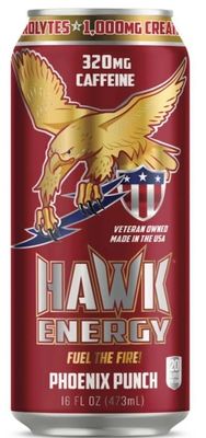 HAWK ENERGY  Premium Sugar Free Energy Drink  12 Pack  PHOENIX PUNCH  Focus and Power  1000mg Creatine 320mg Caffeine BCAAs COQ10 B6B12 Taurine and LCarnitine 100 Veteran Owned and Made in the USA