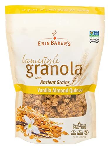 Erin Baker&#39;s Homestyle Granola Vanilla Almond Quinoa, Vegan, NON-GMO, 7Grams of Plant Based Protein,12 Ounce