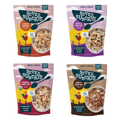 Seven Sundays Muesli Cereal Variety Pack - 4 Count, 12 Oz Bag - Certified Gluten Free Muesli - Non GMO, No Refined Sugar and Kosher