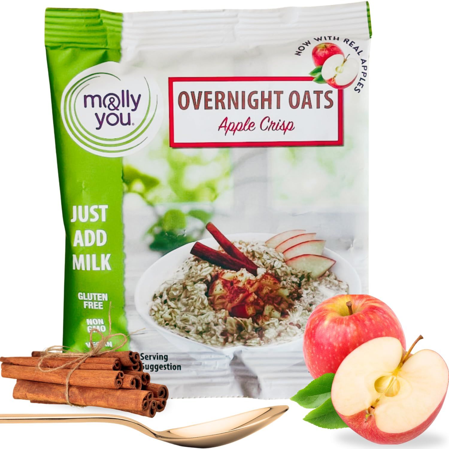 Molly &amp; You Apple Crisp Overnight Oats (Pack of 6) - Healthy Natural Source Of Protein Oatmeal Breakfast, A Vegan Friendly, High Source of Fiber, Healthy Breakfast Option - Non- GMO, Gluten-Free