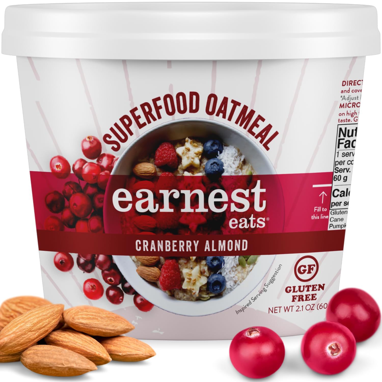 Earnest Eats Gluten-Free Superfood Oatmeal, Quinoa, Oats &amp; Amaranth, Vegan, Healthy Snack, American Blend, 2.35oz Cup, 12-Pack (00091773)