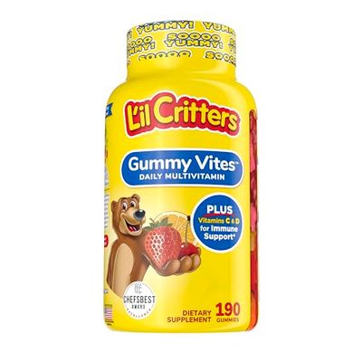 L&#39;il Critters Gummy Vites Daily Kids Gummy Multivitamins Assorted Fruit Flavors for Ages 2+ Toddlers &amp; Kids, Gummy Vitamin with Vitamin C and D, 95-190 Day Supply, 190 Gummies