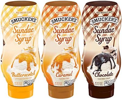 Smuckers Sundae Syrup Caramel, Butterscotch &amp; Chocolate Ice Cream Topping Bundle 20 Oz (Variety Pack of 3)