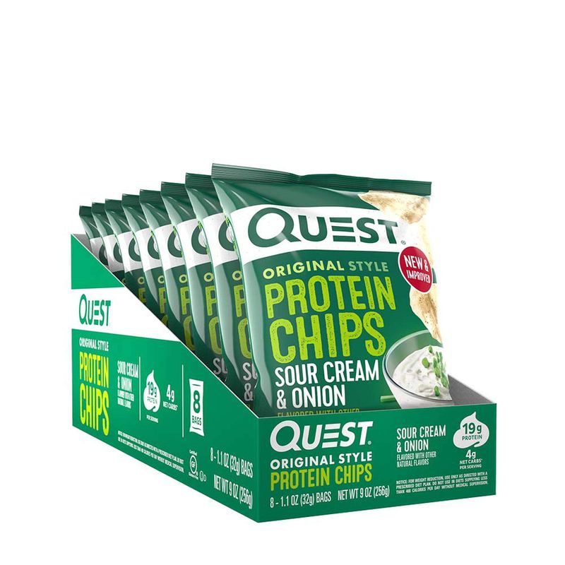 Quest Nutrition Sour Cream &amp; Onion Protein Chips, Low Carb, Gluten Free, Potato Free, Baked, (8 Count of 1.1 oz Bags) 9 oz