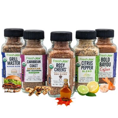 FreshJax Barbecue Seasoning Gift Set | 5 Sampler Sized BBQ Spices and Seasonings | Grilling Christmas Gifts for Men | Grill Seasoning Gift Set in a Giftable Box