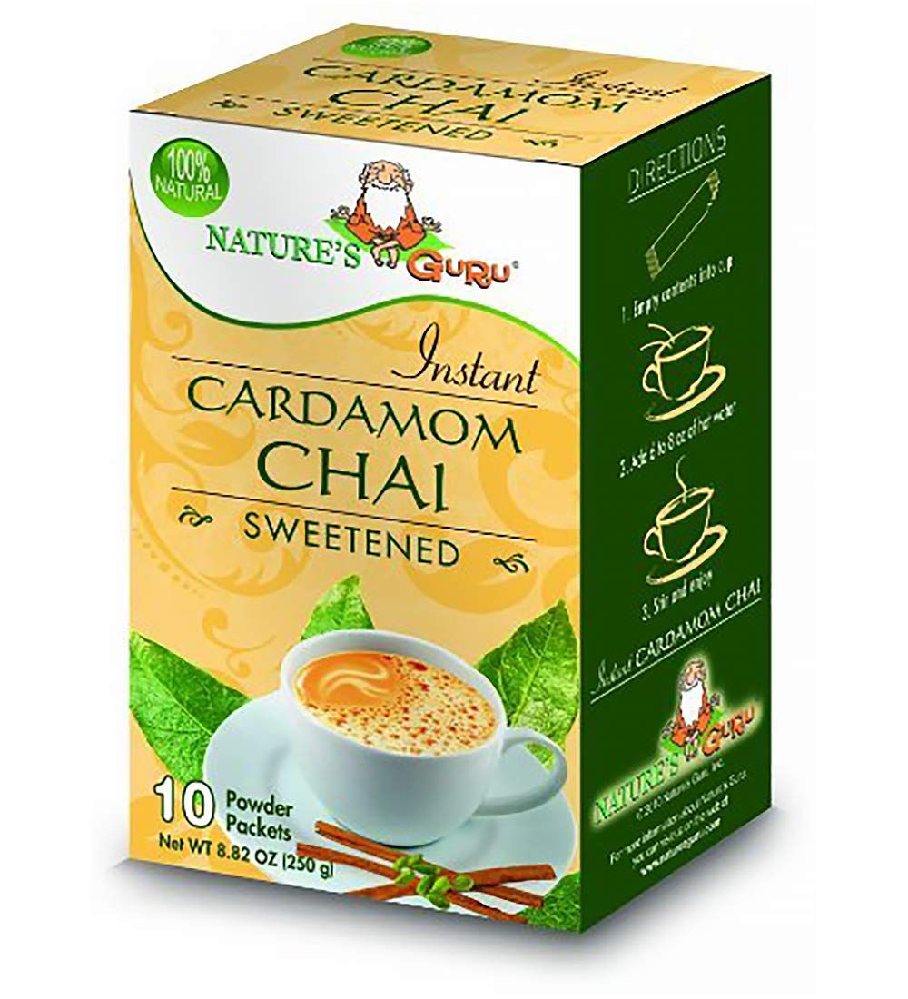 Nature&#39;s Guru Instant Cardamom Chai Tea Drink Mix, Sweetened, 10 Count Single Serve On-the-Go Drink Packets (Pack of 8)