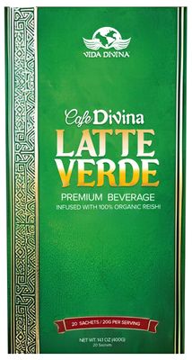 Vida Divina Latte Verde - Energizing Reishi &amp; Matcha Blend for Healthy Life Style - Liver &amp; Heart Support, Weight Control, Energy &amp; Focus, 20 Sachets