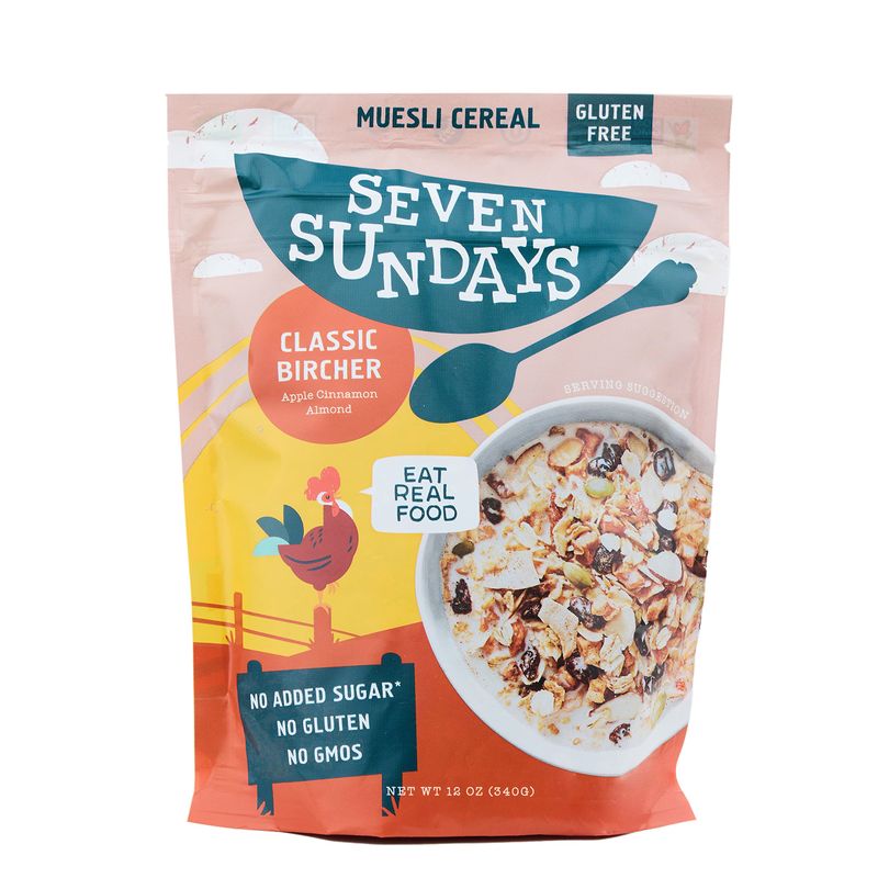 Seven Sundays Classic Bircher Apple Cinnamon Almond Muesli Cereal - 6 Count, 12 Oz Pouch - Certified Gluten Free Muesli - Non GMO, No Refined Sugar and Kosher