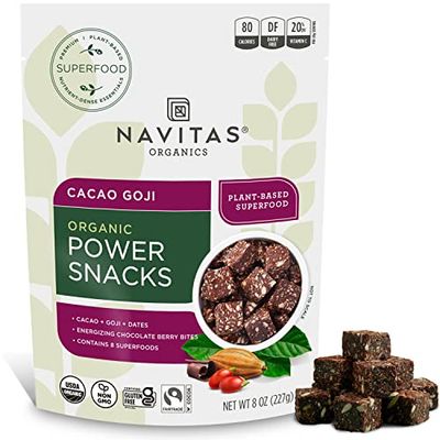 Navitas Organics Superfood Power Snacks, Cacao Goji, 8 oz. Bag, 11 Servings - Organic, Non-GMO, Gluten-Free