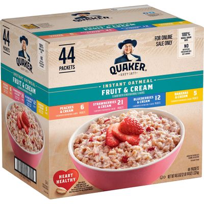 Quaker Instant Oatmeal Fruit &amp; Cream Variety Pack, Single Serve Packets, (44 Pack)