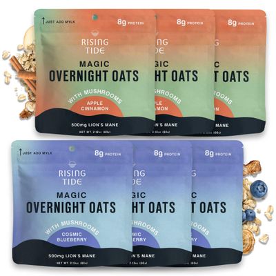 Mushroom Overnight Oats [6 servings] - Blueberry &amp; Apple Cinnamon Flavored Organic Oatmeal Variety Pack made with Premium Grade Mushrooms - Lion&#39;s Mane