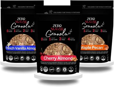 Zero Sugar Granola - VARIETY PACK - Healthy Cereal Granola, Perfect for Yogurt | Keto, Vegan, Low Carb, Gluten-Free, Low Sodium, Diabetic Friendly, Paleo, and Plant-Based Diet (3-Pack)