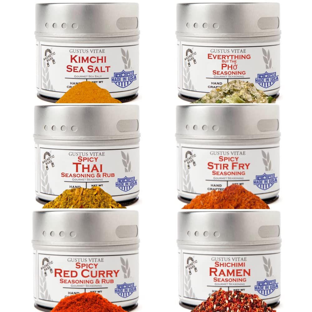 Asian Seasonings Gourmet Gift Set - Tastes of Asia - Artisanal Spice Blends Six Pack - Non GMO, All Natural, Small Batch - Made By Hand in USA - Gustus Vitae - #581