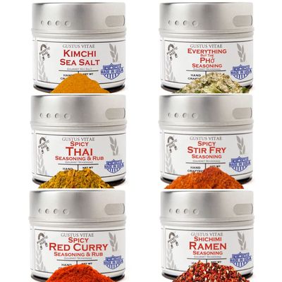 Asian Seasonings Gourmet Gift Set - Tastes of Asia - Artisanal Spice Blends Six Pack - Non GMO, All Natural, Small Batch - Made By Hand in USA - Gustus Vitae - #581