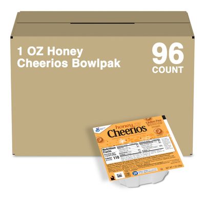 Honey Cheerios Single Serve Bowl, Heart Healthy Breakfast Cereal, Gluten Free Cereal with Whole Grain Oats, 1 Oz Single Serve Bowls, 96 Count