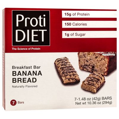 ProtiDIET Banana Bread Protein Bar - Low Sugar High Protein Snacks for Adults - Perfect On the Go Meal Replacement Bars for Active Individuals- 7 Bars Per Box