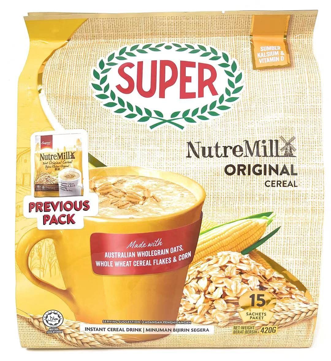 Super Nutremill 3in1 Instant Original Cereal Wholegrain Oats, Flakes, Corn 15 Sachets 420g
