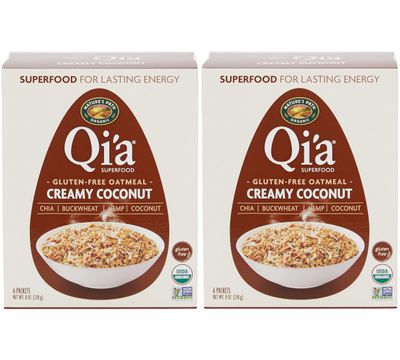 Qi&#39;a Superfood Organic Hot Oatmeal - Creamy Coconut - 2 Boxes with 6 Packets Each Box (12 Packets Total) (8 oz each)