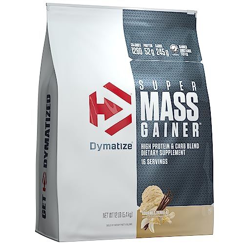 Dymatize Super Mass Gainer Protein Powder, 1280 Calories &amp; 52g Protein, 10.7g BCAAs, Mixes Easily, Tastes Delicious, Gourmet Vanilla, 12 lbs