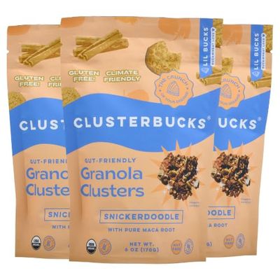 Lil Bucks Clusterbucks Gut Friendly Clusters made with Regenerative Organic Sprouted Buckwheat, Gluten Free Snack (Snickerdoodle, 3 Pack)