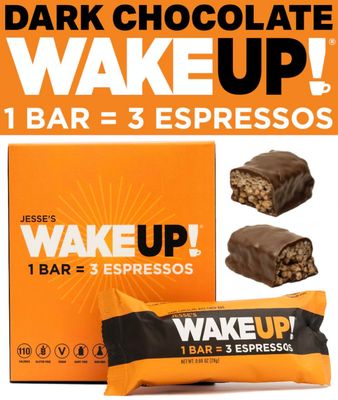 WAKE UP! Caffeinated Chocolate Protein Bars - Gluten Free, Vegan, 350mg Caffeine (1 Bar = 3 Espressos) - Boosts Focus and Clarity - Kosher Ingredients - 6 Pack