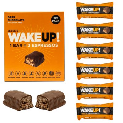 WAKE UP! Caffeinated Chocolate Protein Bars - Gluten Free, Vegan, 350mg Caffeine (1 Bar = 3 Espressos) - Boosts Focus and Clarity - Kosher Ingredients - 6 Pack
