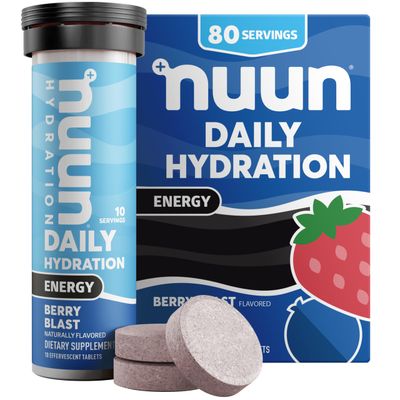 Nuun Hydration Energy Electrolyte Tablets with Caffeine, B Vitamins and Ginseng, Berry Blast, 5 Essential Electrolytes for Hydration, Vegan, Non-GMO, 8 Pack (80 Servings)