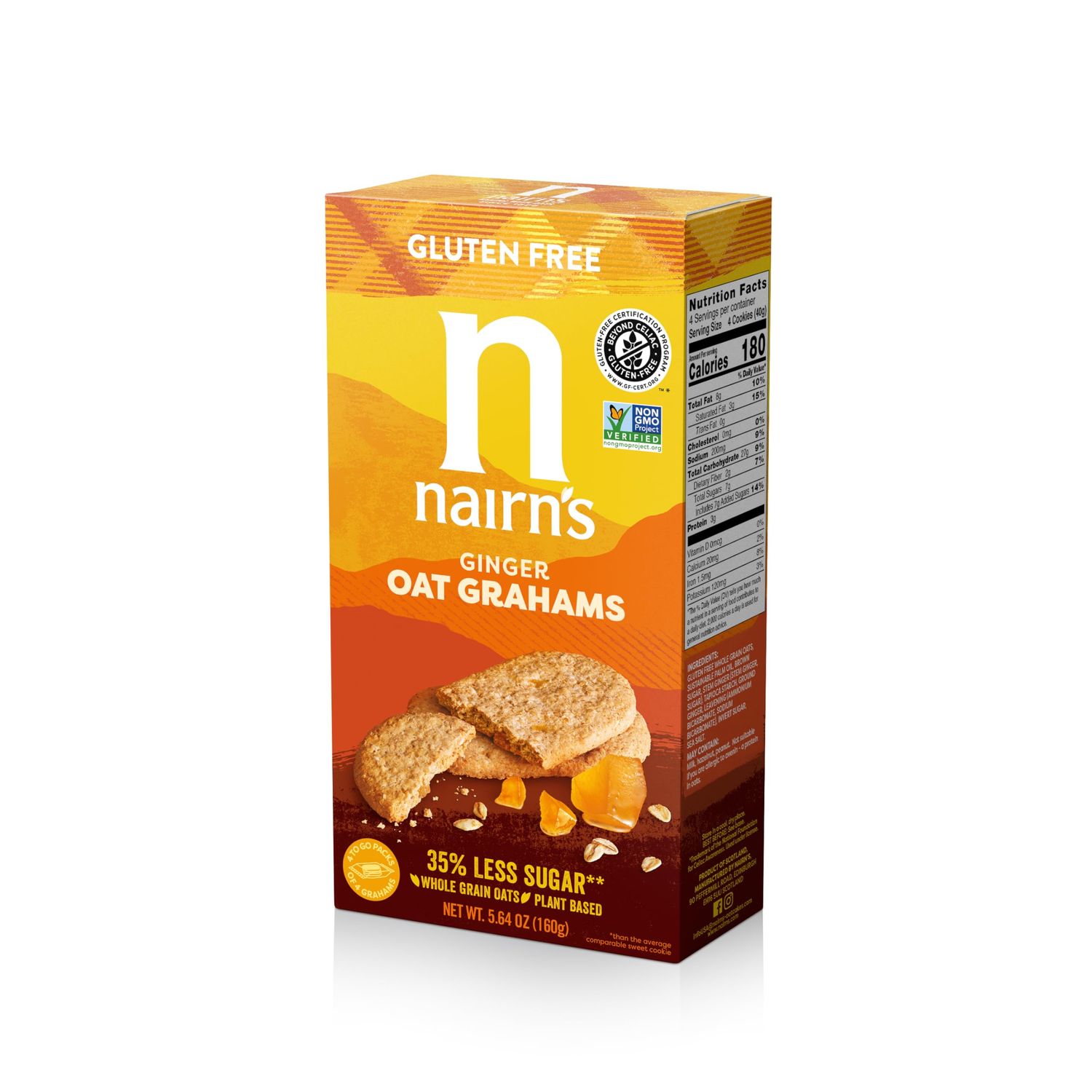 Nairn&#39;s Gluten Free Stem Ginger Snack Grahams; Vegan Friendly, Pack of 6