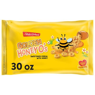 Malt-O-Meal Golden Honey O&#39;s Breakfast Cereal, Honey Cereal with Corn, Oats and Rice, Large Cereal for Family, 30 OZ Resealable Cereal Bag