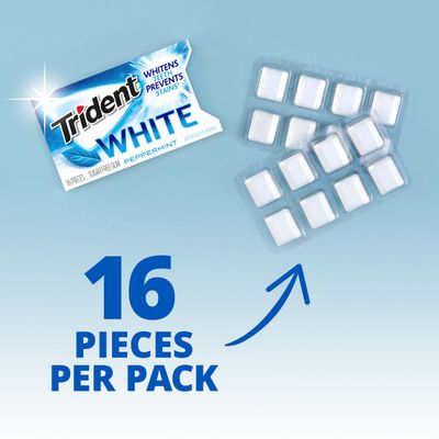 Trident White Peppermint Sugar Free Gum, 9 Packs of 16 Pieces (144 Total Pieces)