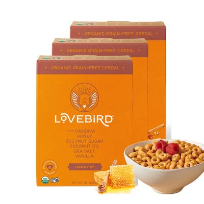 Lovebird Gluten Free Cereal Honey 3 Pack - Organic Grain Free Cereals Paleo AIP Dairy Free Keto Friendly No Refined Sugar Healthy Snacks for Kids, Adults