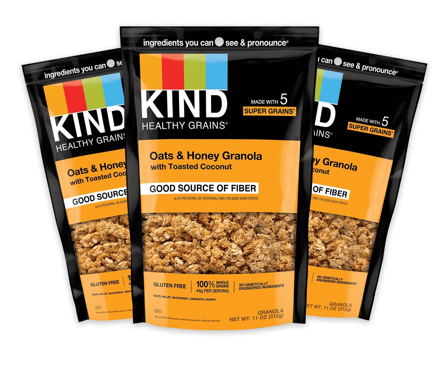 KIND Healthy Grains Clusters, Oats &amp; Honey, Healthy Snacks, Gluten Free, 10g Protein, 3 Count