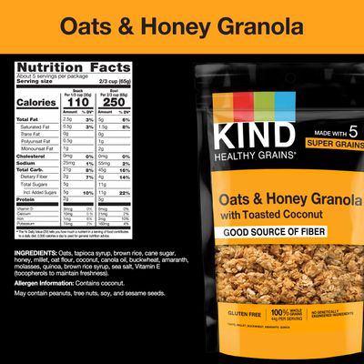 KIND Healthy Grains Clusters, Oats &amp; Honey, Healthy Snacks, Gluten Free, 10g Protein, 3 Count