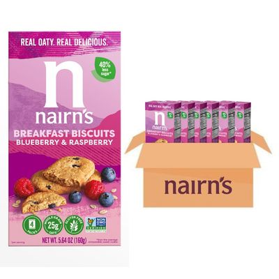 Nairn&#39;s Gluten-Free Blueberry and Raspberry Breakfast Biscuits - Healthy, Tasty, High Fiber, Non-GMO, No Artificial Colors, Flavors, or Preservatives, Safe for Celiacs, 5.64oz (Pack of 6)