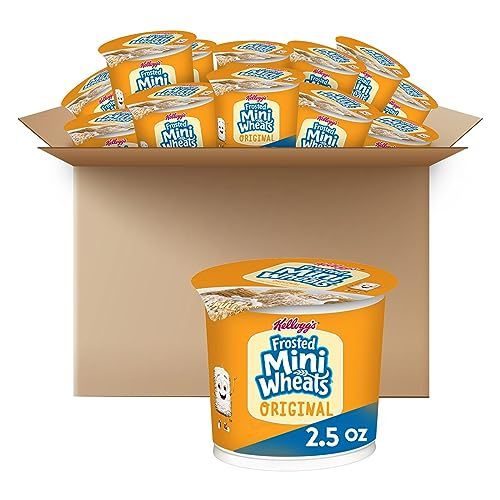 Kellogg&#39;s Frosted Mini-Wheats Breakfast Cereal Cups, High Fiber Cereal, Kids Snacks, Original, 30oz Case (12 Cups)