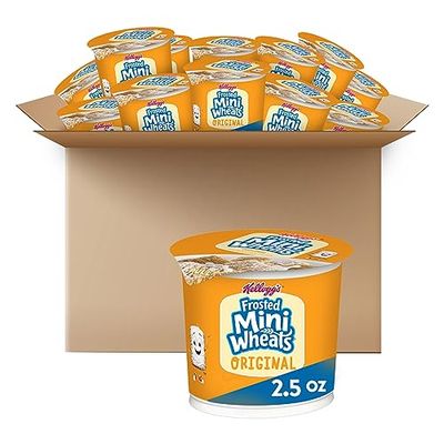 Kellogg&#39;s Frosted Mini-Wheats Breakfast Cereal Cups, High Fiber Cereal, Kids Snacks, Original, 30oz Case (12 Cups)
