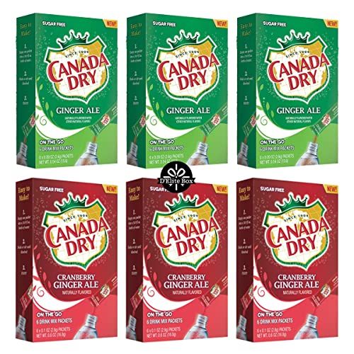 Canada Dry Ginger Ale Powdered Drink Mix 6 Boxes of 6 packets with 3 Boxes each of Original and Cranberry flavor for Total 36 Sticks bundle packaged by D&#39;Elite Box