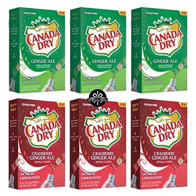 Canada Dry Ginger Ale Powdered Drink Mix 6 Boxes of 6 packets with 3 Boxes each of Original and Cranberry flavor for Total 36 Sticks bundle packaged by D&#39;Elite Box