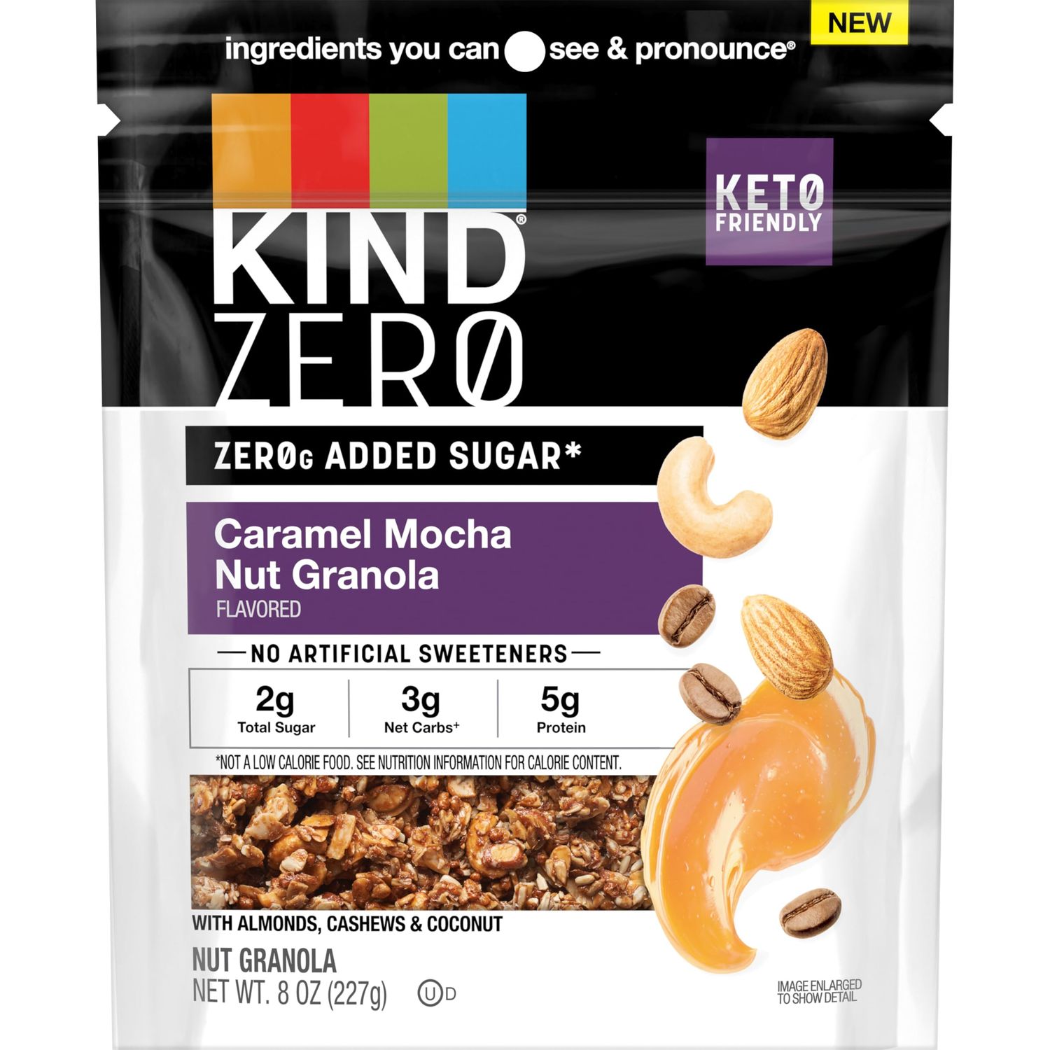 KIND Zero Added Sugar Granola, Caramel Mocha Nut, Healthy Snacks, Good Source of Fiber, Gluten Free, 5g Protein, 1 Count