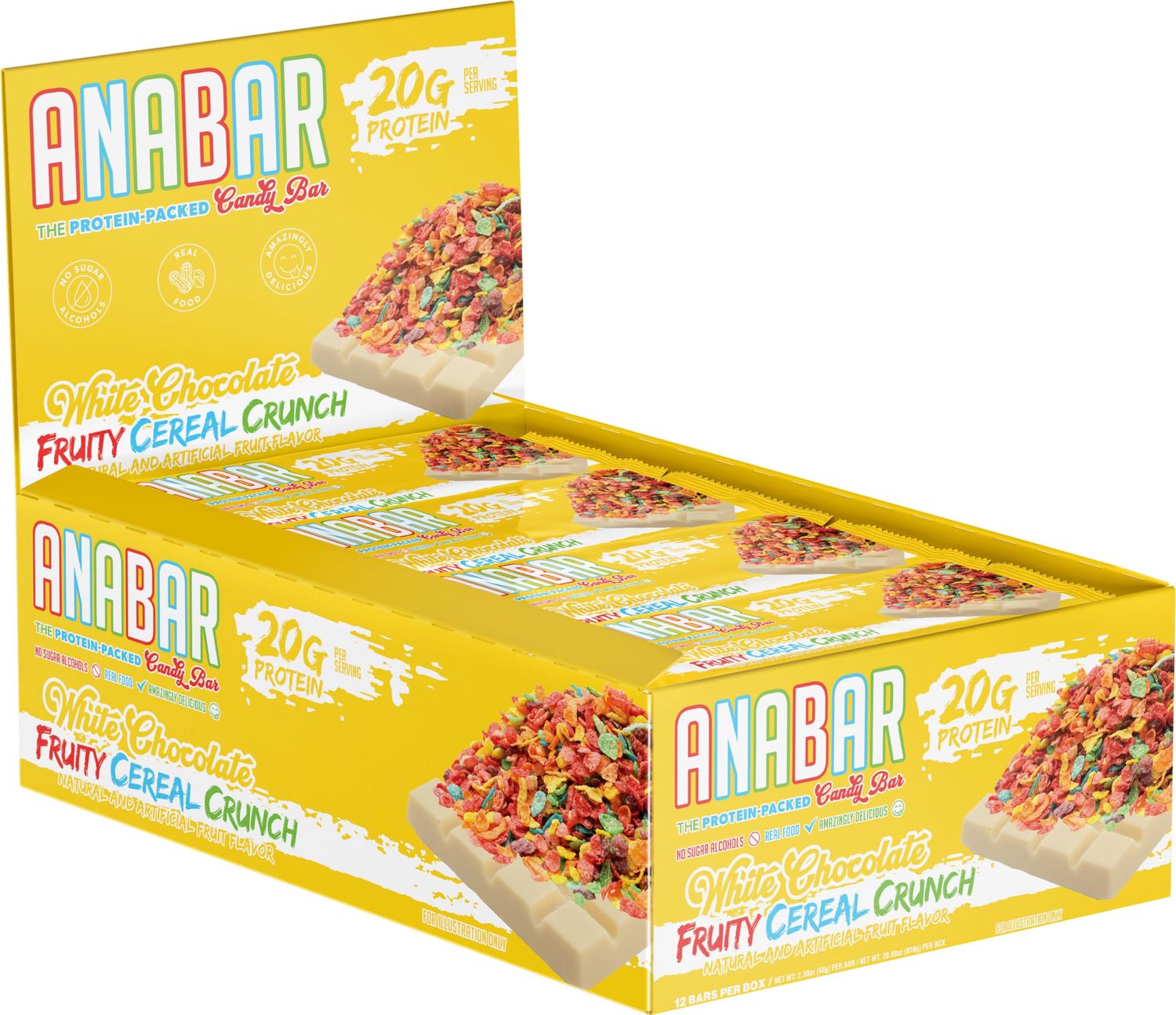 Anabar Protein Bar, The Protein-Packed Candy Bar, Amazing Tasting Protein Bar, No Sugar Alcohols, Real Food, Amazingly Delicious, 20 Grams of Protein (12 Bars, White Chocolate Fruity Cereal Crunch)