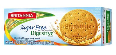 BRITANNIA Digestive Sugar Free Biscuits 12.34oz (350g) - Whole Wheat Flavor Cookies - Breakfast &amp; Tea Time Healthy Snacks (Pack of 1)