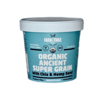 Farm to Table Foods Organic Ancient Super Grain Oatmeal Individual Serving Cups, With Chia and Hemp Seed - High Protein, Non-GMO, 12 Pack (2.2 oz. Cups)