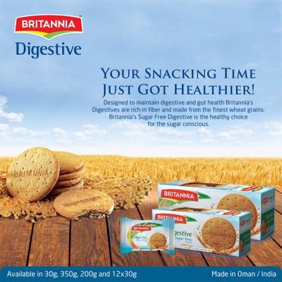 BRITANNIA Digestive Sugar Free Biscuits 12.34oz (350g) - Whole Wheat Flavor Cookies - Breakfast &amp; Tea Time Healthy Snacks (Pack of 1)