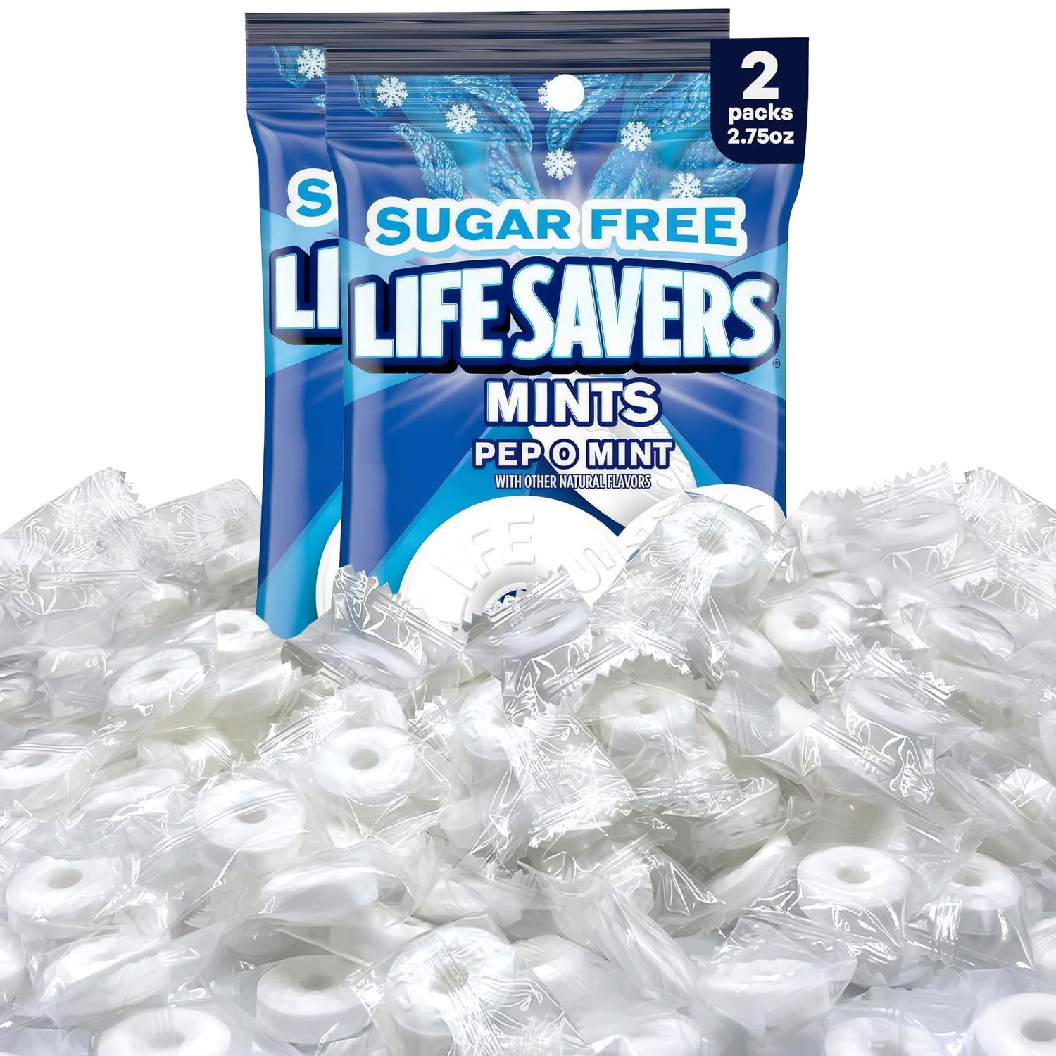 Lifesvers Pep O Mint Sugar Free 2 packs of Hard Candy of Bulk Candy Holiday Candy Peppermint LifeSaver Mints