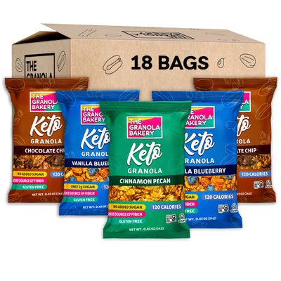 TGB Variety Granola Bites, Cinnamon, Blueberry &amp; Chocolate Chip, Keto Snack, No Added Sugar, Gluten Free, 0.85oz Bag (Pack of 18)