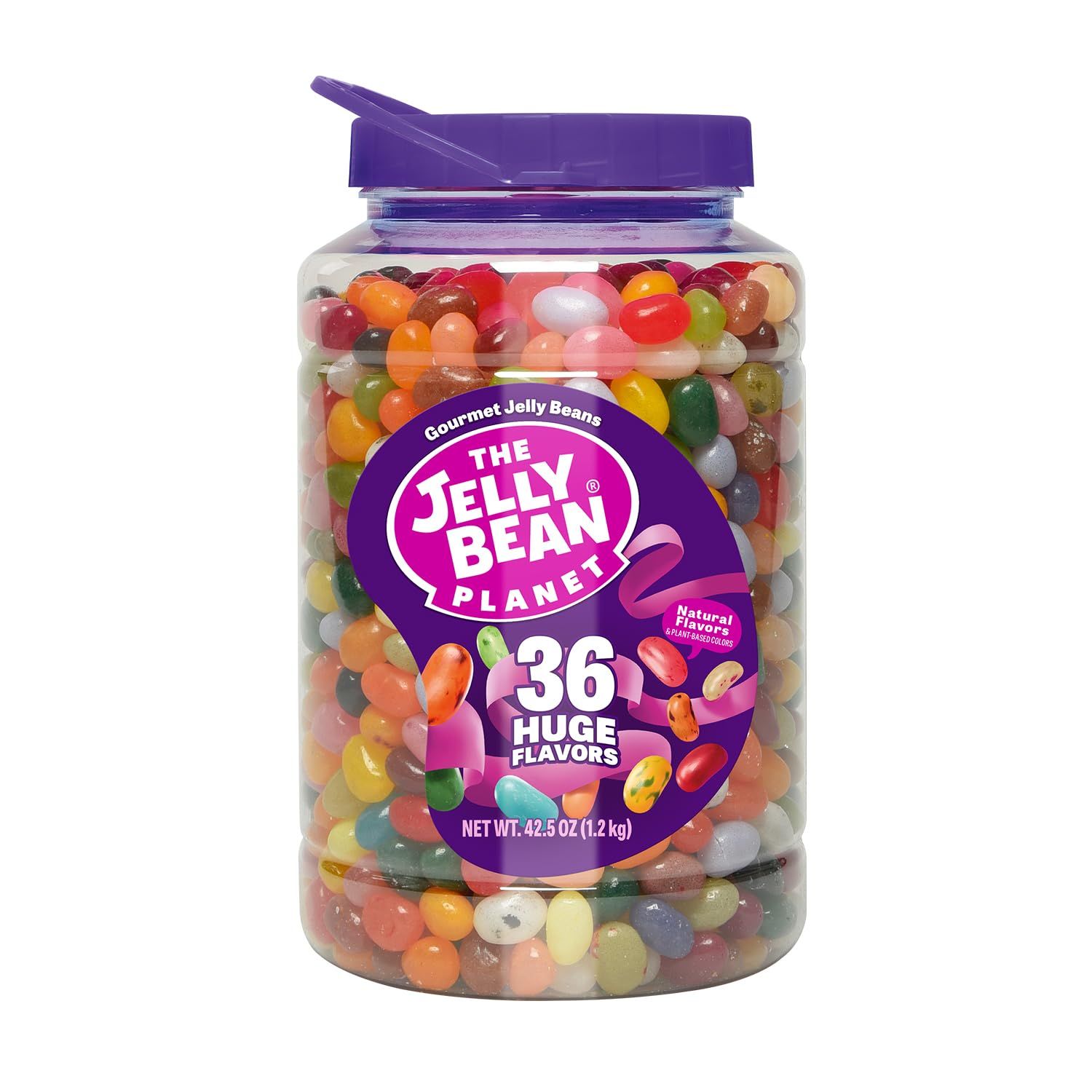 The Jelly Bean Planet, Gourmet Jelly Beans Assortment 42.5 Oz Jar - 36 Huge Natural Fruit Flavors, Seasonal, Birthday, Christmas Candy, Plant Based Colors - Gluten Free, Fun Bulk Jelly Beans Gift