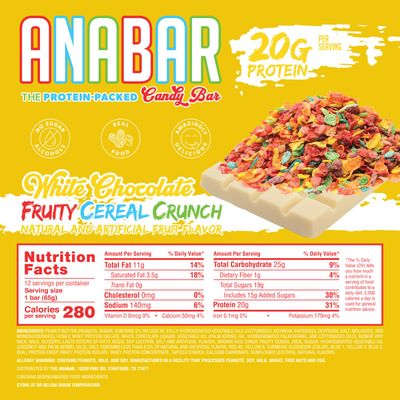 Anabar Protein Bar, The Protein-Packed Candy Bar, Amazing Tasting Protein Bar, No Sugar Alcohols, Real Food, Amazingly Delicious, 20 Grams of Protein (12 Bars, White Chocolate Fruity Cereal Crunch)