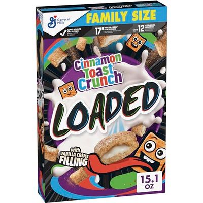 Cinnamon Toast Crunch Loaded Cereal, Cinnamon Sugar Cereal With Artificially Flavored Vanilla Crme Filling, Family Size, 15.1 oz