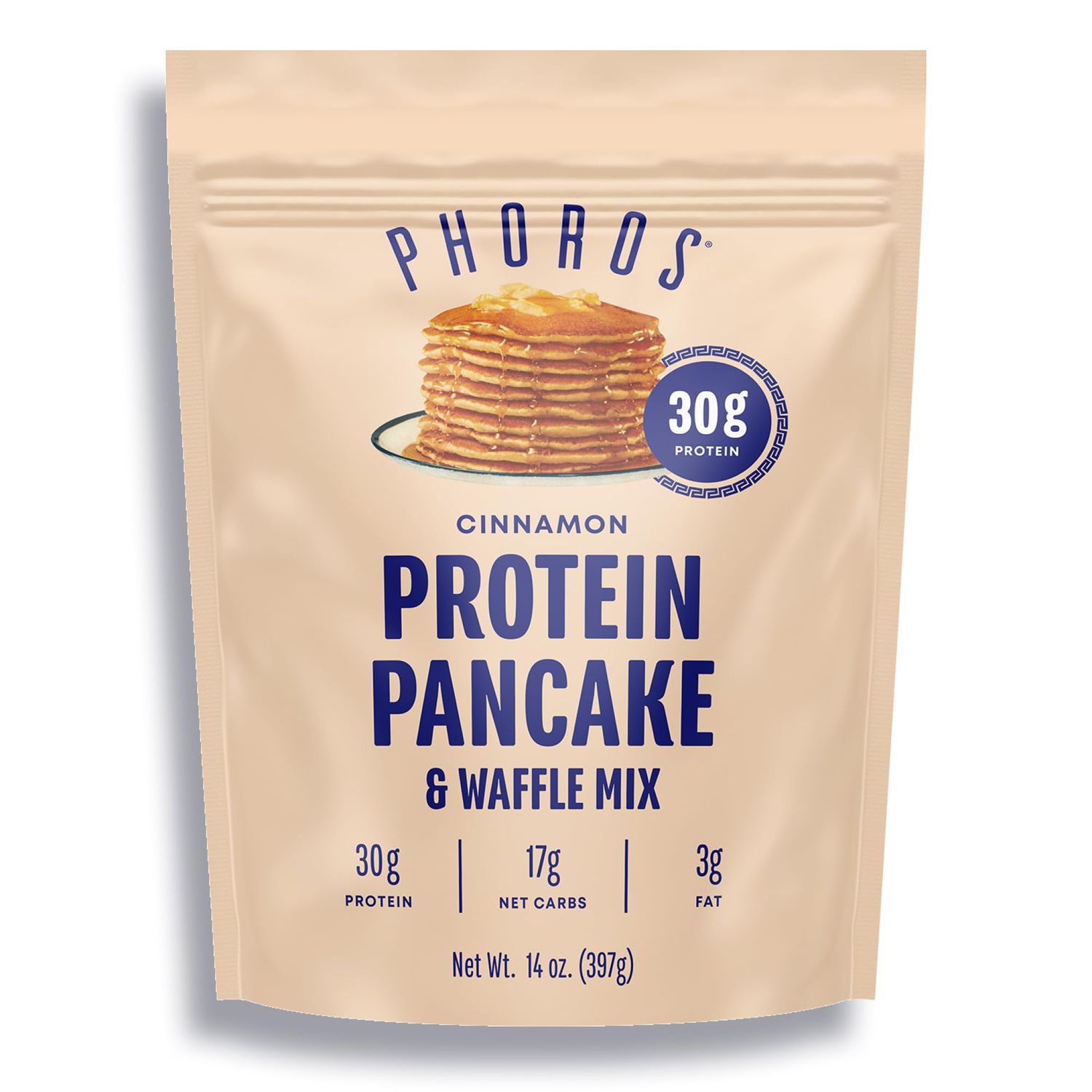 Protein Pancake Mix &amp; Protein Waffle Mix by Phoros Nutrition, 30g of Protein, Low Carb, High Protein, Keto-Friendly, Whey Protein, Whole Grain Oats, Whole Wheat Pancakes, Just Add Water (Cinnamon)